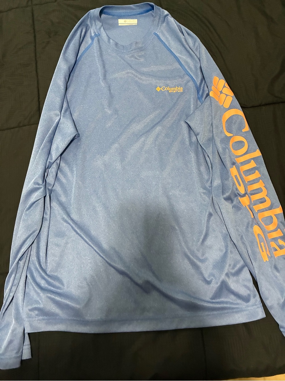 Columbia Light Blue Long Sleeve Tee with Orange Sleeve Logo